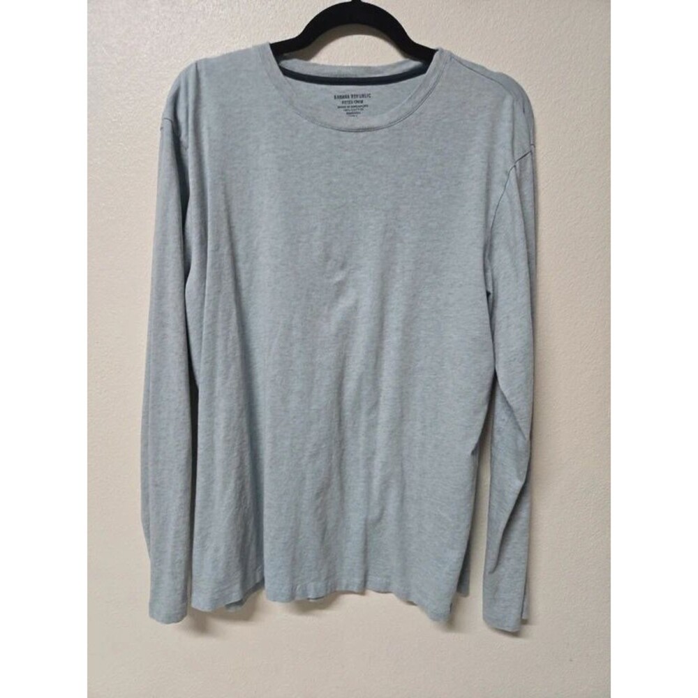 Banana Republic Men's Blue/Green Long Sleeve Fitted Crew Neck Tee Shirt - Size L